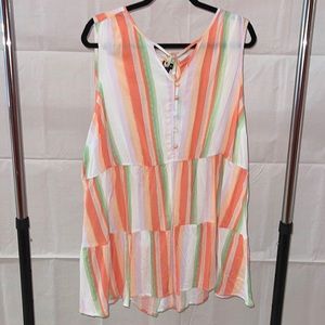 Tiered Tank - Textured Stretch Rayon Multi Stripe